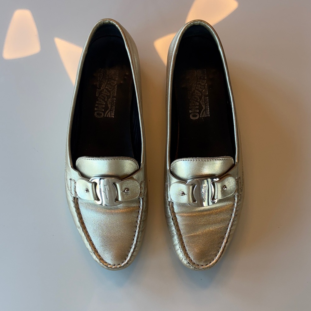 Salvatore Ferragamo Metallic Gold Driving Mocs
